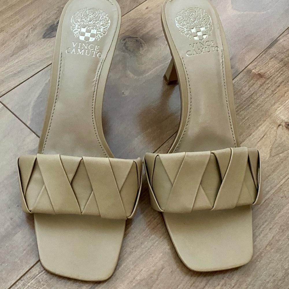 Vince Camuto Tan Mules with Woven Strap